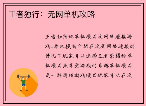 王者独行：无网单机攻略