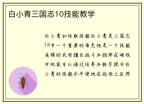 白小青三国志10技能教学